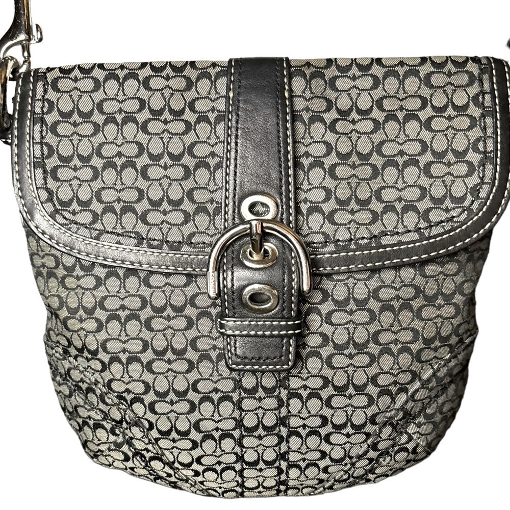 Coach Monogrammed Logo Buckle Small Crossbody Black/White/Silver Hardware